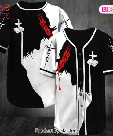 Stylish Jesus Baseball Jersey Shirt – Unique Black & White Design With Cross & Red Accents