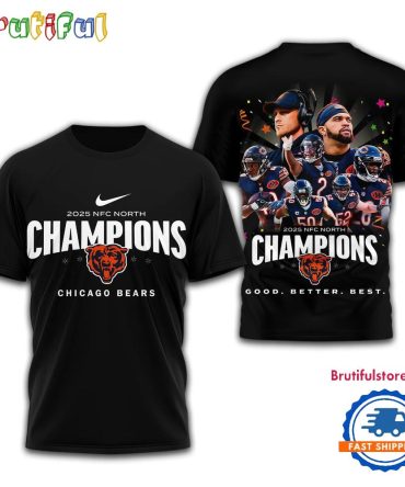 Chicago Bears Nfl 2025 Nfc North Champions All Team Black 3D Shirt