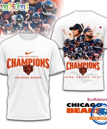 Chicago Bears Nfl 2025 Nfc North Champions All Team White 3D Shirt