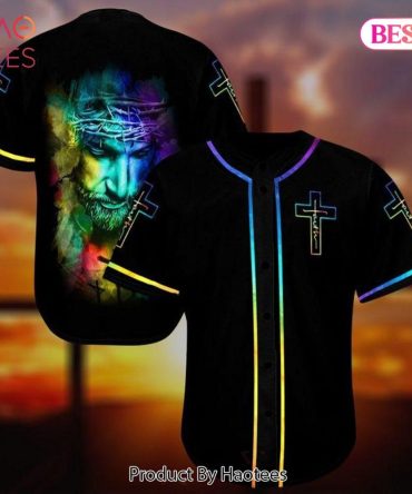 Vibrant Jesus Art Baseball Jersey - Colorful Christian Cross Design Shirt