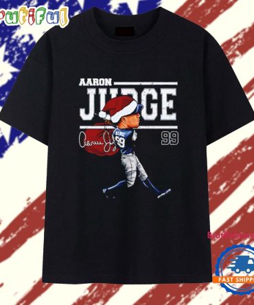 Christmas Aaron Judge With Santa Hat New York Yankees Caricature Signature T Shirt