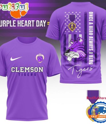 Clemson Tigers Ncaa National Purple Heart Day Unisex 3D Shirt