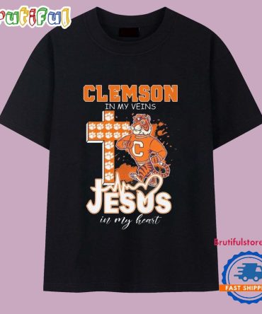 Clemson Tigers Tide In My Veins Jesus In My Heart Mascot 2025 T Shirt