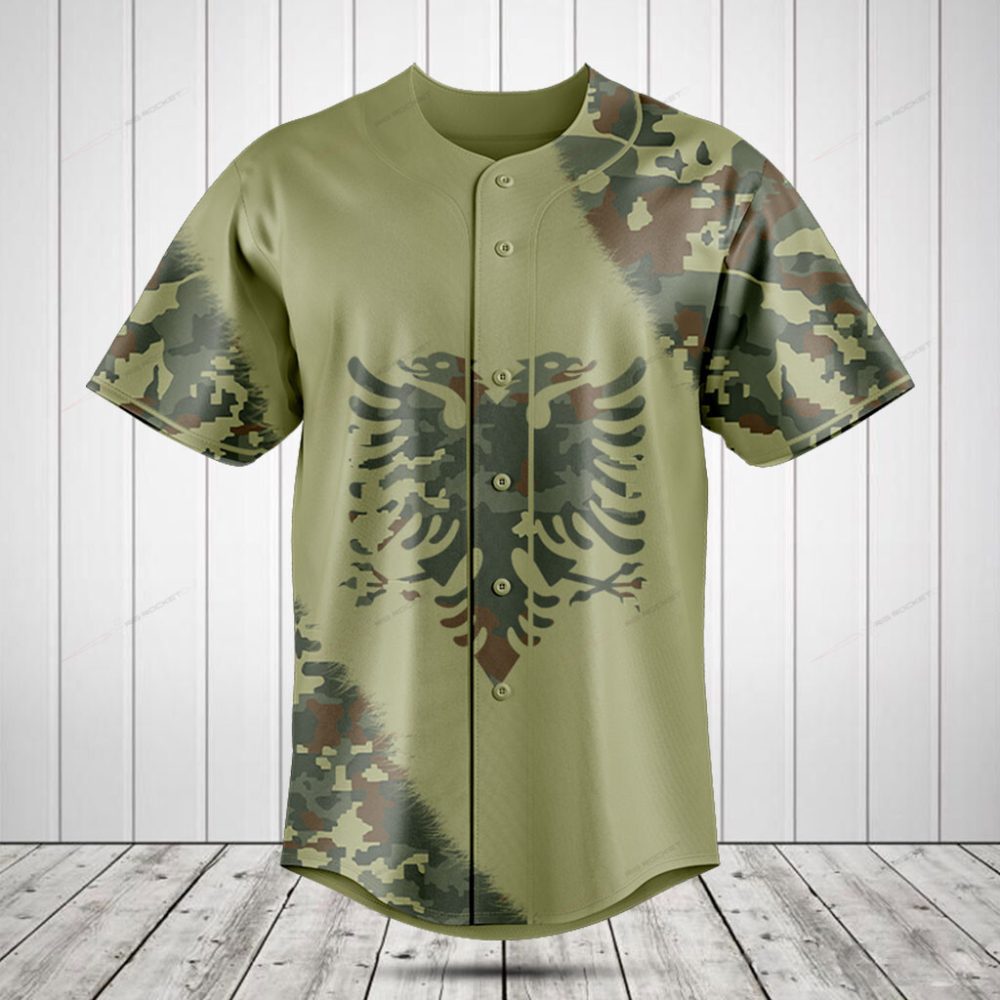 Stylish Camo Baseball Jersey With Eagle Design - Men'S Athletic Casual Shirt