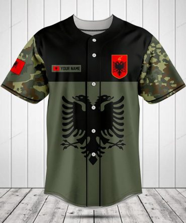 Customizable Albanian Eagle Baseball Jersey - Camo Design, Personalized Name, High-Quality Sportswear