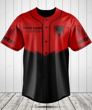 Custom Albania Baseball Jersey - Personalized Name & Number - Stylish Red/Black Design