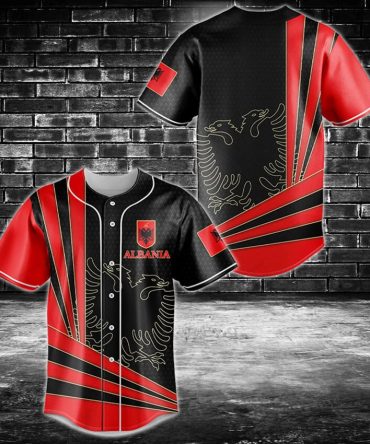 Stylish Albania Flag Baseball Jersey - Bold Black & Red Design For Fans
