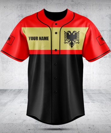 Customizable Albanian Flag Baseball Jersey – Personalized Name & Number