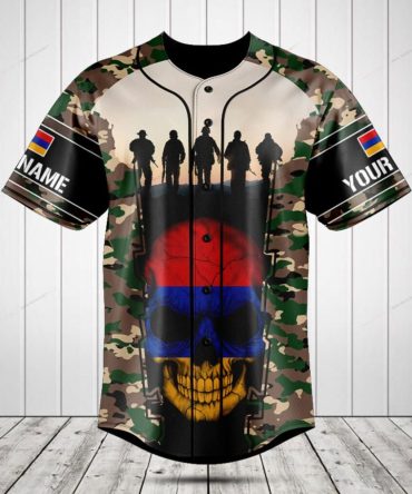 Custom Camouflage Baseball Jersey With Skull & Soldier Design - Personalized Name Option