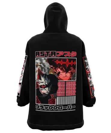 Asta Black Clover Hooded Blanket Hoodie