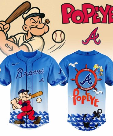 Limited Edition Popeye Braves Baseball Jersey – Vibrant Blue Cartoon Design