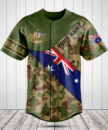 Custom Australia Camo Baseball Jersey With Flag & Crest - Personalized Sportswear