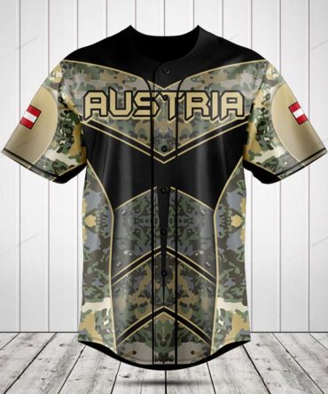 Stylish Austria Camo Baseball Jersey - Unique Camouflage Design, Perfect For Sports & Casual Wear