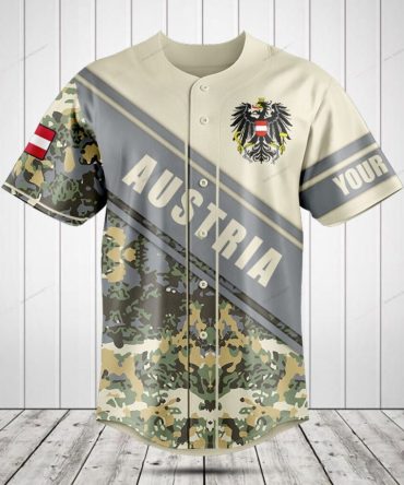 Stylish Austria Camo Baseball Jersey – Customizable Flag Design, Perfect Gift!