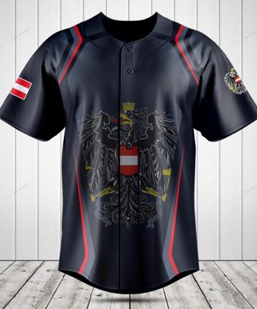 Stylish Austrian Flag Baseball Jersey - Double-Headed Eagle Design, Breathable Fabric, Unisex Sizes Available