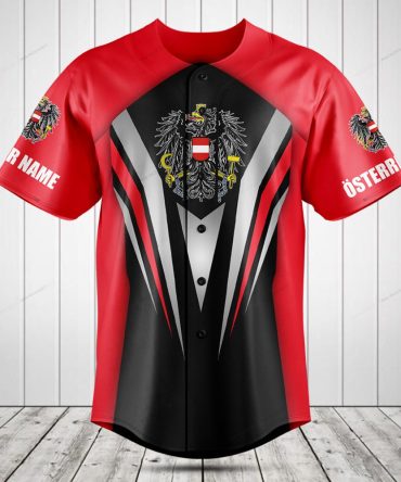 Customizable Austria Flag Baseball Jersey – Stylish Red/Black Design, Perfect For Fans & Teams