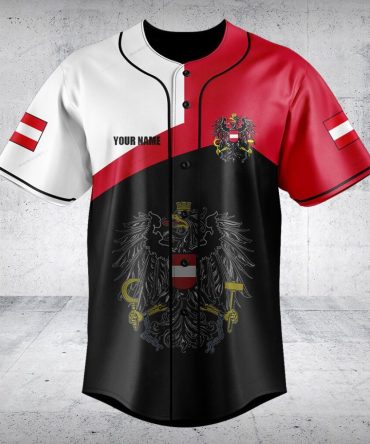 Customizable Austria Flag Baseball Jersey – Unique Eagle Design , Personalized Sportswear