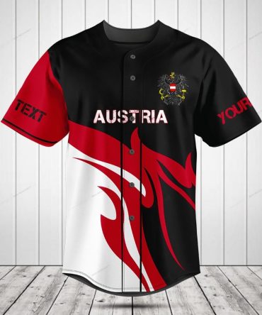 Custom Austria Flag Baseball Jersey – Stylish Red & Black Design With Personalized Text