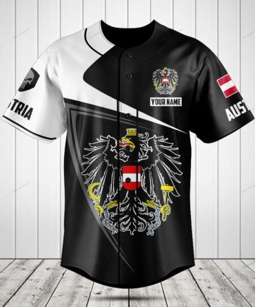 Custom Austria Flag Baseball Jersey - Personalized Name & Crest Design, Unisex Sports Shirt