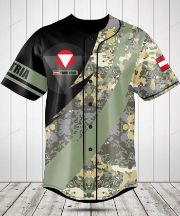Customizable Camouflage Baseball Jersey With Austrian Flag - Personalized Sportswear