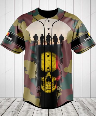 Custom Camo Baseball Jersey With Skull & Soldier Silhouette - Personalized Name & Number