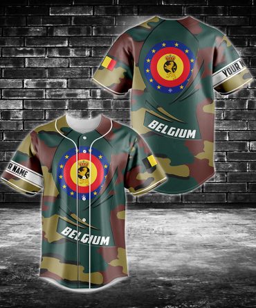 Custom Belgium Camo Baseball Jersey – Personalized Name & Flag Design