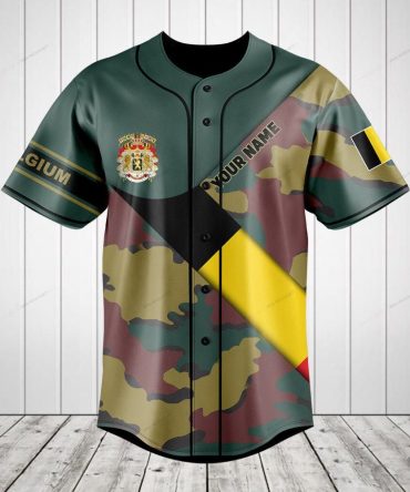 Custom Belgium Camo Baseball Jersey - Personalized Name & Number, Stylish Sportswear