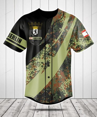 Custom Camo Baseball Jersey With Berlin Print - Personalized Name & Number - Stylish Sportswear