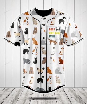 Best Cat Dad Ever Baseball Jersey – Cute Cat Print Shirt For Cat Lovers
