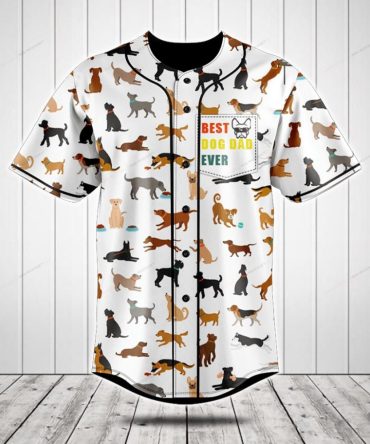 Best Dog Dad Ever Baseball Jersey - Cute Dog Print Shirt For Pet Lovers