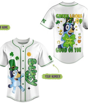 Customizable Lucky Blue Dog Baseball Jersey - Personalized Name & Number - Perfect For St. Patrick’S Day!