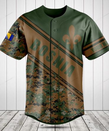 Custom Bosnia Camo Baseball Jersey - Personalized Name & Flag Design