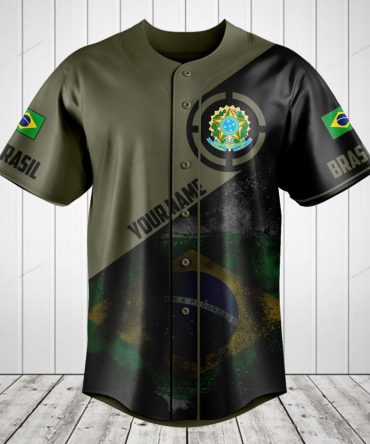 Custom Brazil Flag Baseball Jersey - Personalized Name & Number, Stylish & Comfortable
