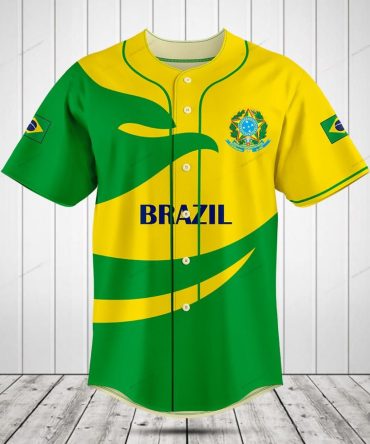 Brazil Flag Baseball Jersey - Vibrant Green & Yellow Sportswear For Fans