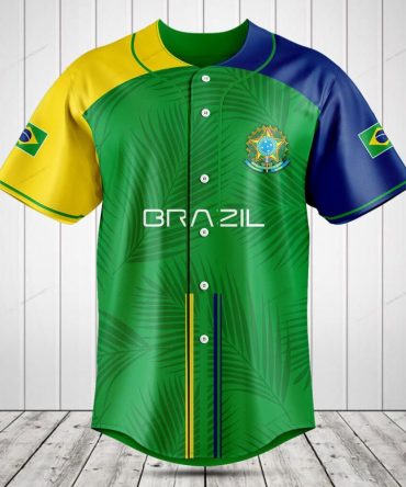 Brazil Flag Baseball Jersey – Vibrant Green & Yellow Design For Sports Fans