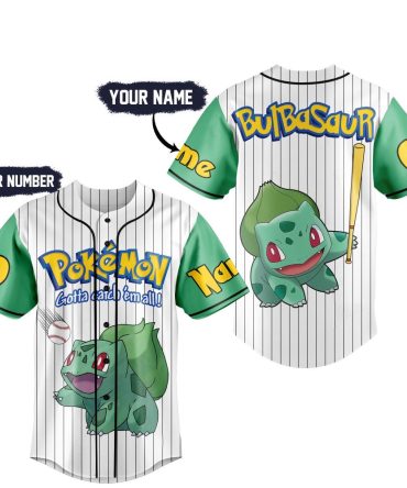 Custom Pokémon Bulbasaur Baseball Jersey – Personalize Name & Number – Perfect Gift For Fans