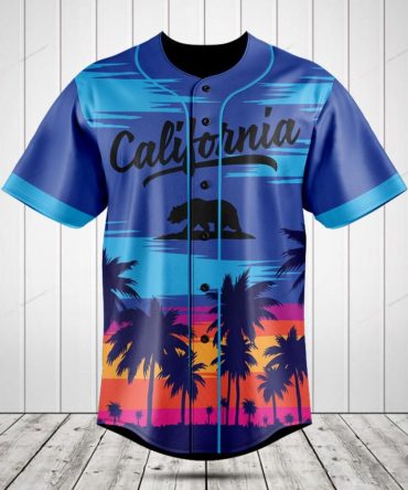 California Sunset Baseball Jersey - Vibrant Palm Tree Design, Men'S Fashion Top