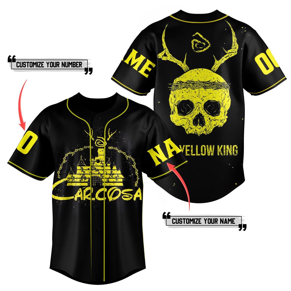 Customizable Black & Yellow Skull Baseball Jersey - Add Your Name & Number Today!