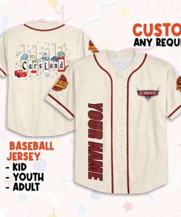 Custom Cars Land Baseball Jersey - Personalized Name For Kids, Youth & Adults