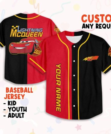 Custom Lightning Mcqueen Baseball Jersey For Kids, Youth & Adults - Personalized Name & Design