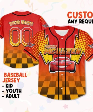 Custom Lightning Mcqueen Baseball Jersey For Kids, Youth & Adults – Personalize Yours Now!