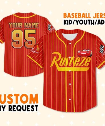 Customizable Kids/Youth/Adult Lightning Mcqueen Baseball Jersey - Add Name & Number!