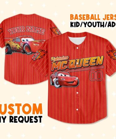 Custom Lightning Mcqueen Baseball Jersey For Kids/Youth/Adults - Personalize Your Name!