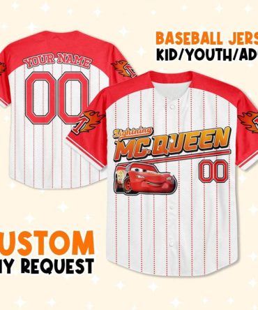 Custom Lightning Mcqueen Baseball Jersey – Kids/Youth/Adult Sizes, Personalize Your Name!