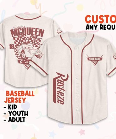 Custom Lightning Mcqueen Baseball Jersey For Kids, Youth & Adults - Personalized Gift!
