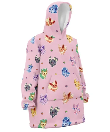 Chibi Eeveelutions Pattern Pokemon Hooded Blanket Hoodie