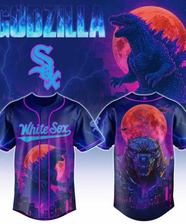 Unleash Style: Godzilla White Sox Baseball Jersey – Epic Moonlit Design