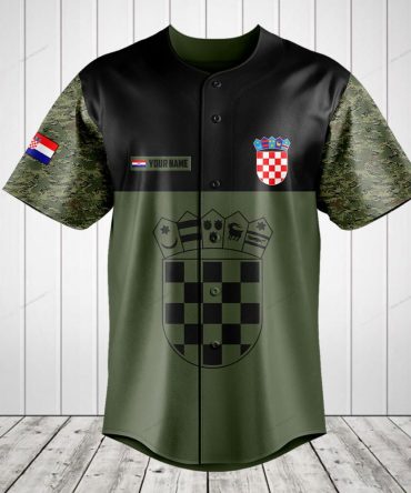 Custom Croatia Flag Baseball Jersey – Personalized Camo Sleeves & Crest Design