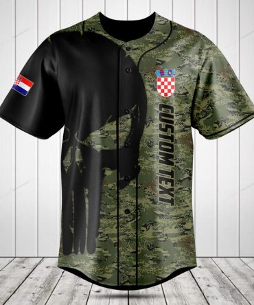 Customizable Military Camo Baseball Jersey With Croatian Flag & Text - Perfect Gift!