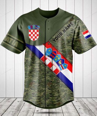 Custom Croatian Flag Camo Baseball Jersey - Personalized Name & Number